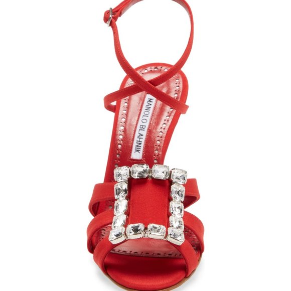Manolo Blahnik TICUNA Crystal Buckle Crepe de Chine Strap Sandals - Picture 9 of 14